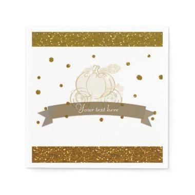 Cinderella Carriage Gold Glitter Dots Party Napkin