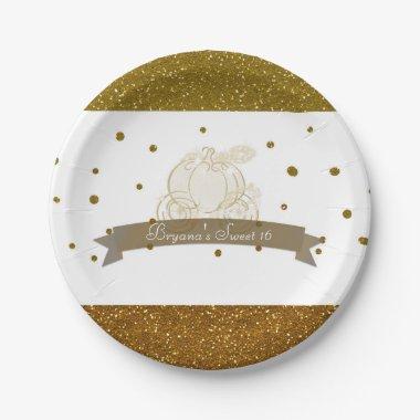 Cinderella Carriage Gold Glitter Dots Party Plates