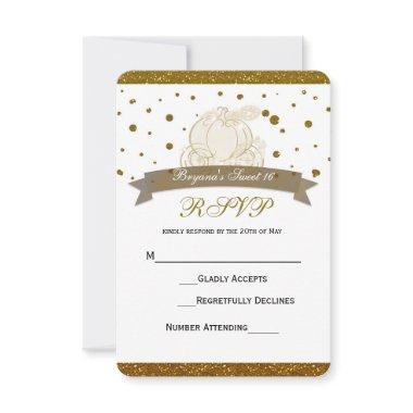 Cinderella Carriage Gold Glitter Dots RSVP Card