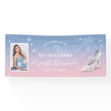 Cinderella Light Blue and Pink Birthday Photo Banner