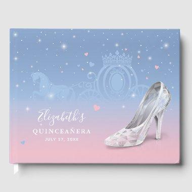 Cinderella Shoe Light Blue and Pink Quinceañera Guest Book