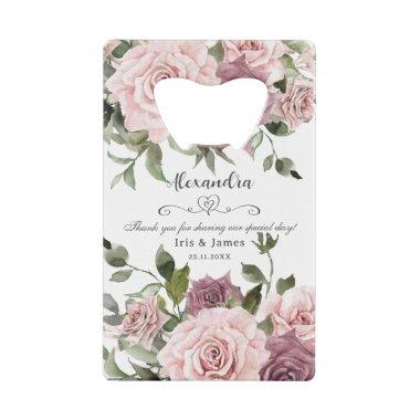 Cinnamon Rose Blush Floral Wedding Favor Credit  Bottle Opener