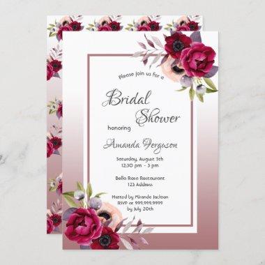 Cinnamon rose burgundy florals boho bridal shower Invitations