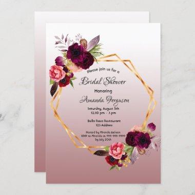 Cinnamon rose burgundy geometric bridal shower Invitations