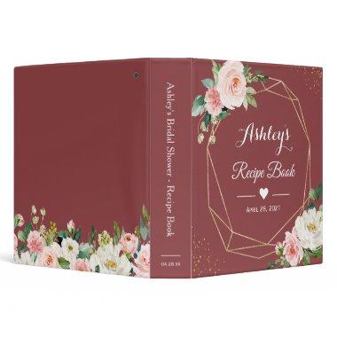 Cinnamon Rose Floral Bridal Shower Recipe Book 3 Ring Binder