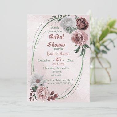 cinnamon rose white floral geometric bridal shower Invitations
