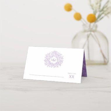 Circle of purple leaves drawing monogram wedding place