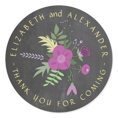 Circular Text Chalkboard Floral Wedding Thank You Classic Round Sticker