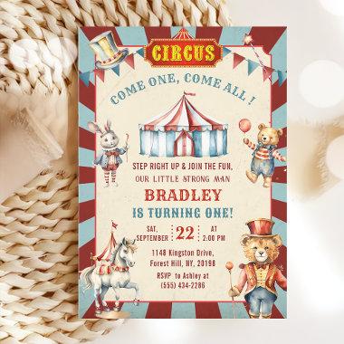 Circus Animals Carnival 1st Birthday Invitations