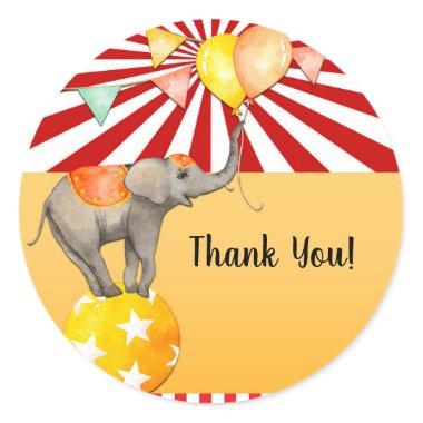 Circus Elephant on Ball Carnival Baby Shower Party Classic Round Sticker