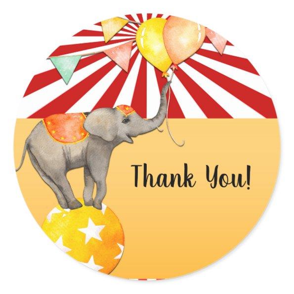 Circus Elephant on Ball Carnival Baby Shower Party Classic Round Sticker