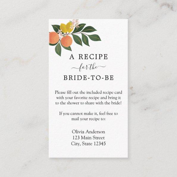 Citrus Bridal Shower Recipe Request Enclosure Invitations