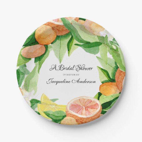 Citrus Bridal Shower Tea Party Orange Lemon Leaf Paper Plates