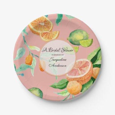 Citrus Bridal Shower Tea Party Orange Pink Leaf Paper Plates