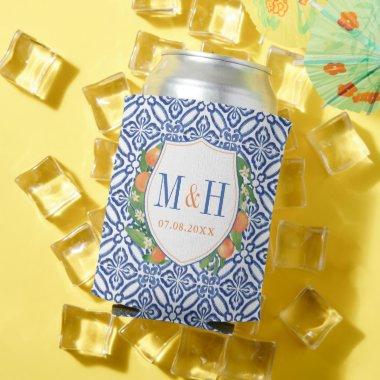 Citrus Fruit Blue Tiles Bridal Shower Party Can Cooler