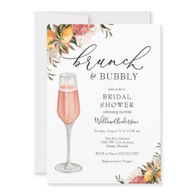 Citrus Greenery Brunch and Bubbly Bridal Shower Invitations