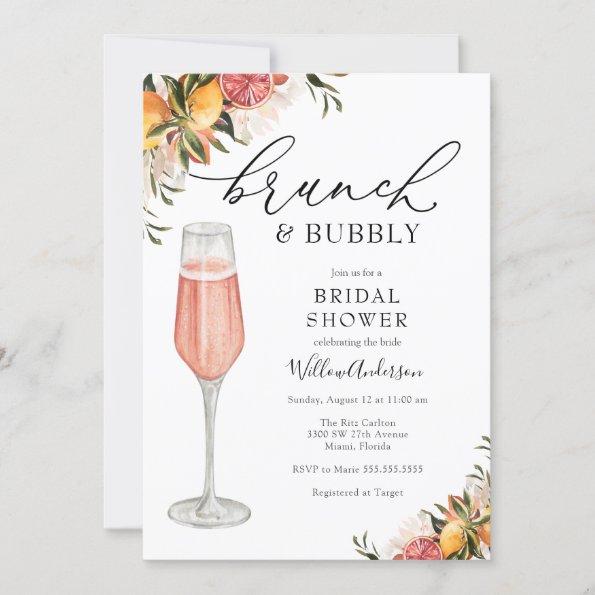 Citrus Greenery Brunch and Bubbly Bridal Shower Invitations