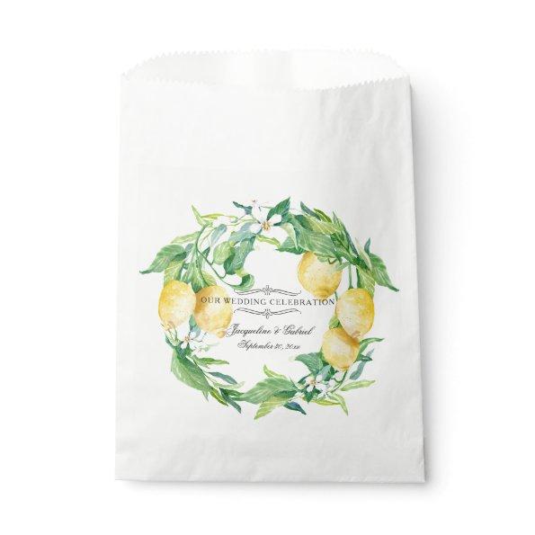 Citrus Lemon Floral Leaf Wreath Wedding Reception Favor Bag