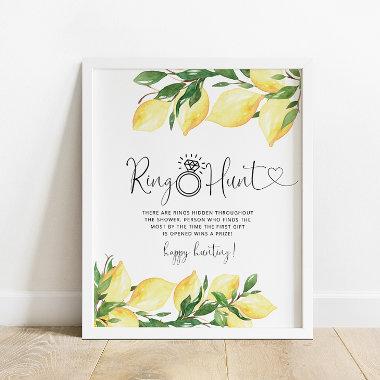 Citrus Lemon Floral Ring Hunt Bridal Shower Game Poster