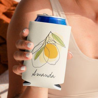 Citrus Lemon Modern Custom Name Bridal Shower Can Cooler