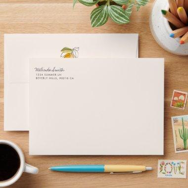 Citrus Lemon Modern Line Drawing Return Address Envelope