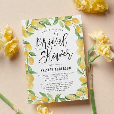 Citrus Lemon Watercolor Bridal Shower Invitations