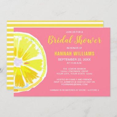 Citrus Lemon Watercolor Pink Bridal Shower Invite