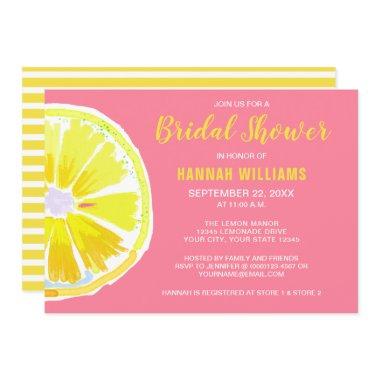 Citrus Lemon Watercolor Pink Bridal Shower Invite