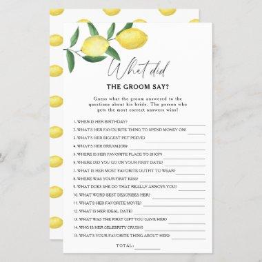 Citrus lemon - What did the groom say bridal game
