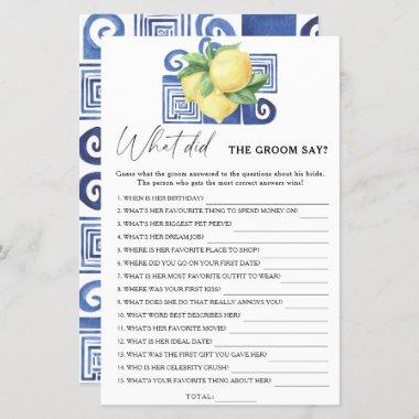 Citrus lemon - What did the groom say bridal game