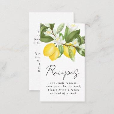 Citrus Lemons Bridal Shower Recipe Request Enclosure Invitations