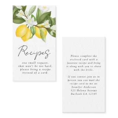 Citrus Lemons Bridal Shower Recipe Request Enclosure Invitations