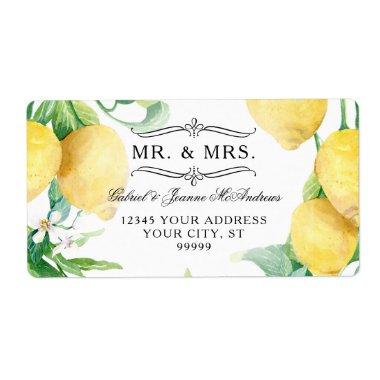 Citrus Lemons White Floral Greenery Wreath Return Label