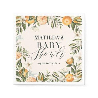 Citrus, orange + blossom baby shower party napkins