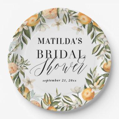 Citrus, orange + blossom bridal shower party decor paper plates