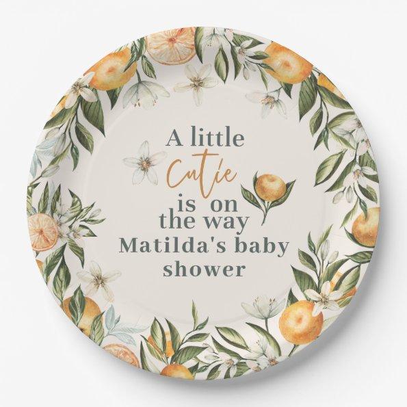 Citrus, orange + blossom little cutie baby shower paper plates