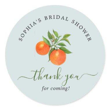 Citrus Orange Bridal Shower Classic Round Sticker