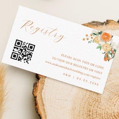 Citrus Orange Floral Qr Code Wedding Gift Registry Enclosure