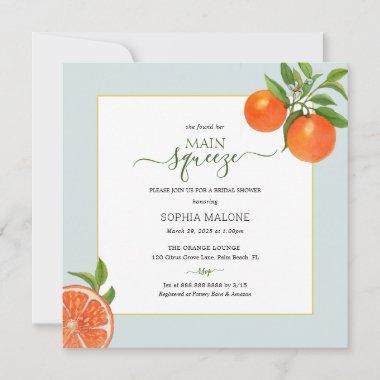 Citrus Orange Main squeeze Bridal Shower Invitations