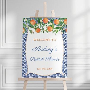 Citrus Oranges Blue Tiles Wedding Shower Welcome Foam Board