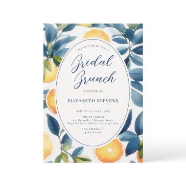 Citrus Watercolor Modern Blue Orange Bridal Shower Invitations