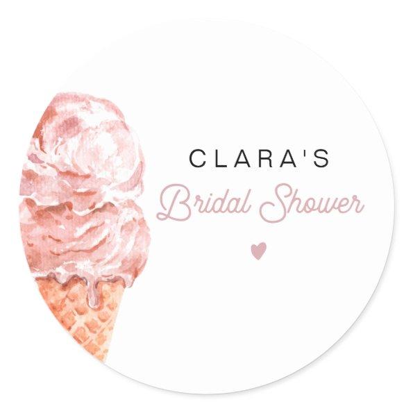 CLARA Retro Ice Cream Blush Bridal Shower Favor Cl Classic Round Sticker