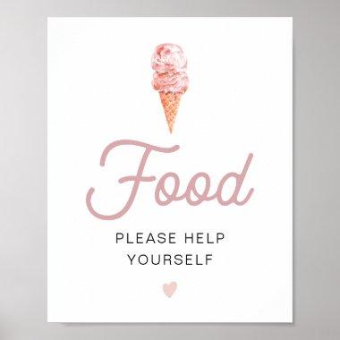CLARA Retro Pink Ice Cream Food Table Sign Poster