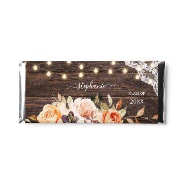 Class of Wood, Lace, Lights Peach & Pink Floral Hershey Bar Favors