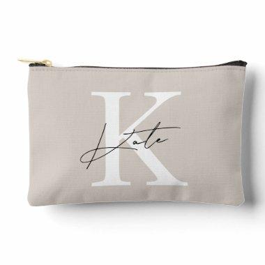 Classic Beige Monogram Bridesmaid Gift Accessory Pouch