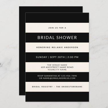 Classic Black and Off-White Stripes Bridal Shower Invitations