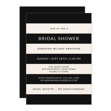 Classic Black and Off-White Stripes Bridal Shower Invitations