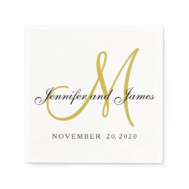 Classic Black Gold Monogram Paper Napkins