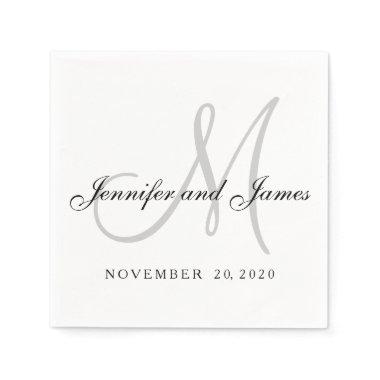 Classic Black White Gray Monogram Paper Napkins