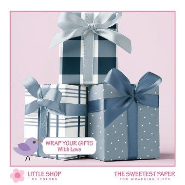 Classic Blue and White Buffalo Check Wrapping Paper Sheets